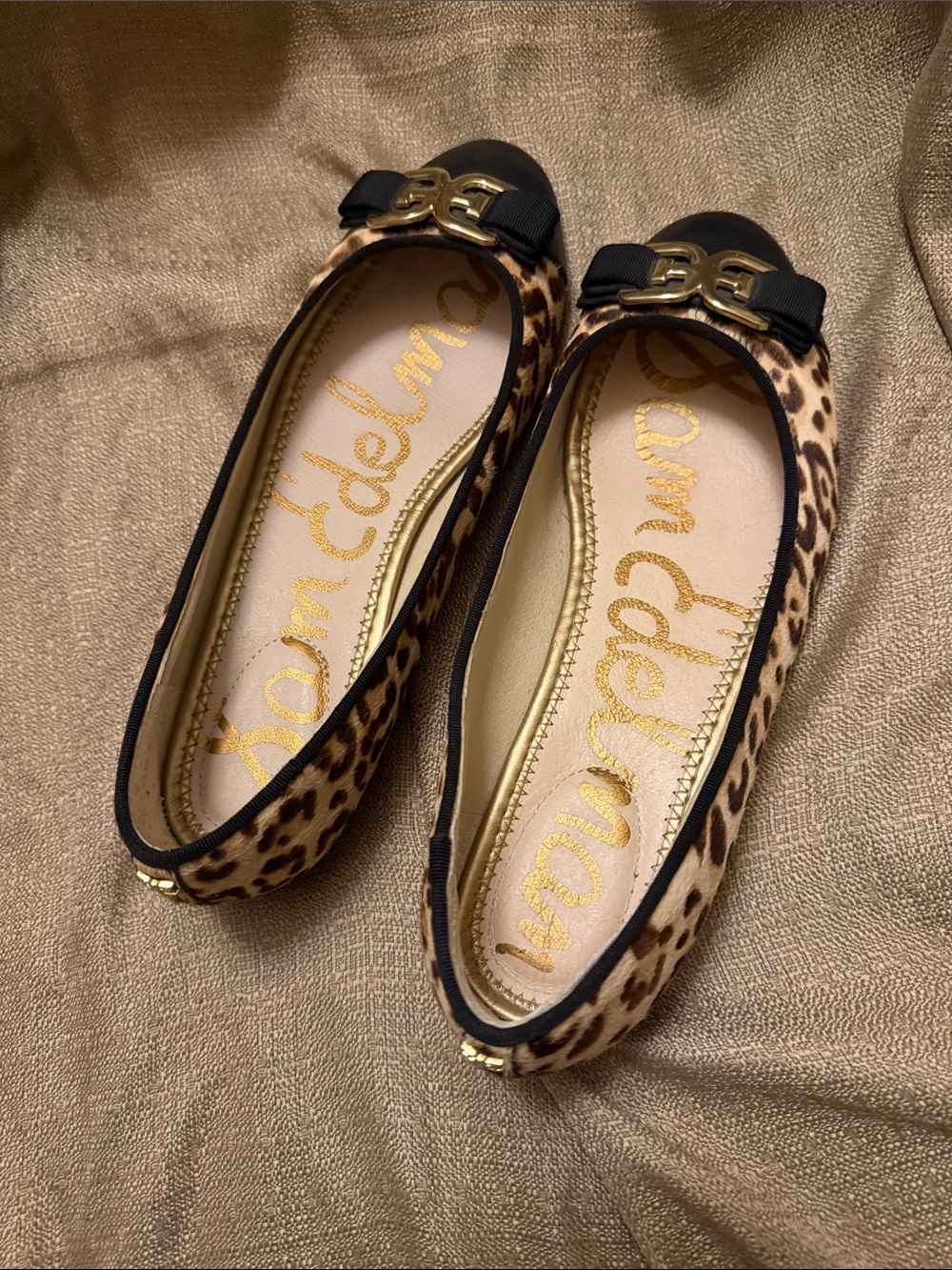 Sam Edelman Leopard Ballet Flat with Black Trim & Gold Accent